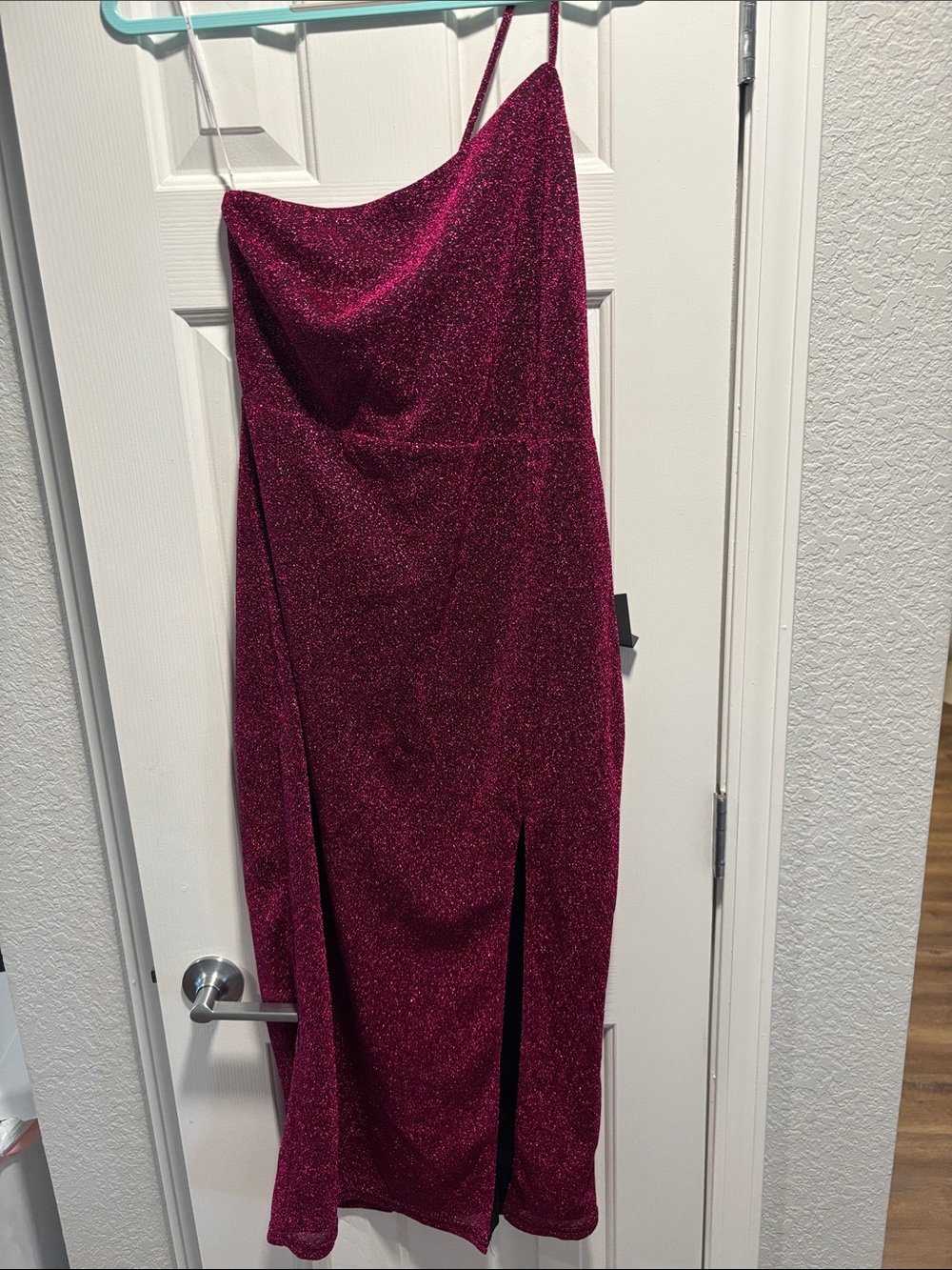 Lulu's Sparkling Fuchsia One-Shoulder Midi Dress